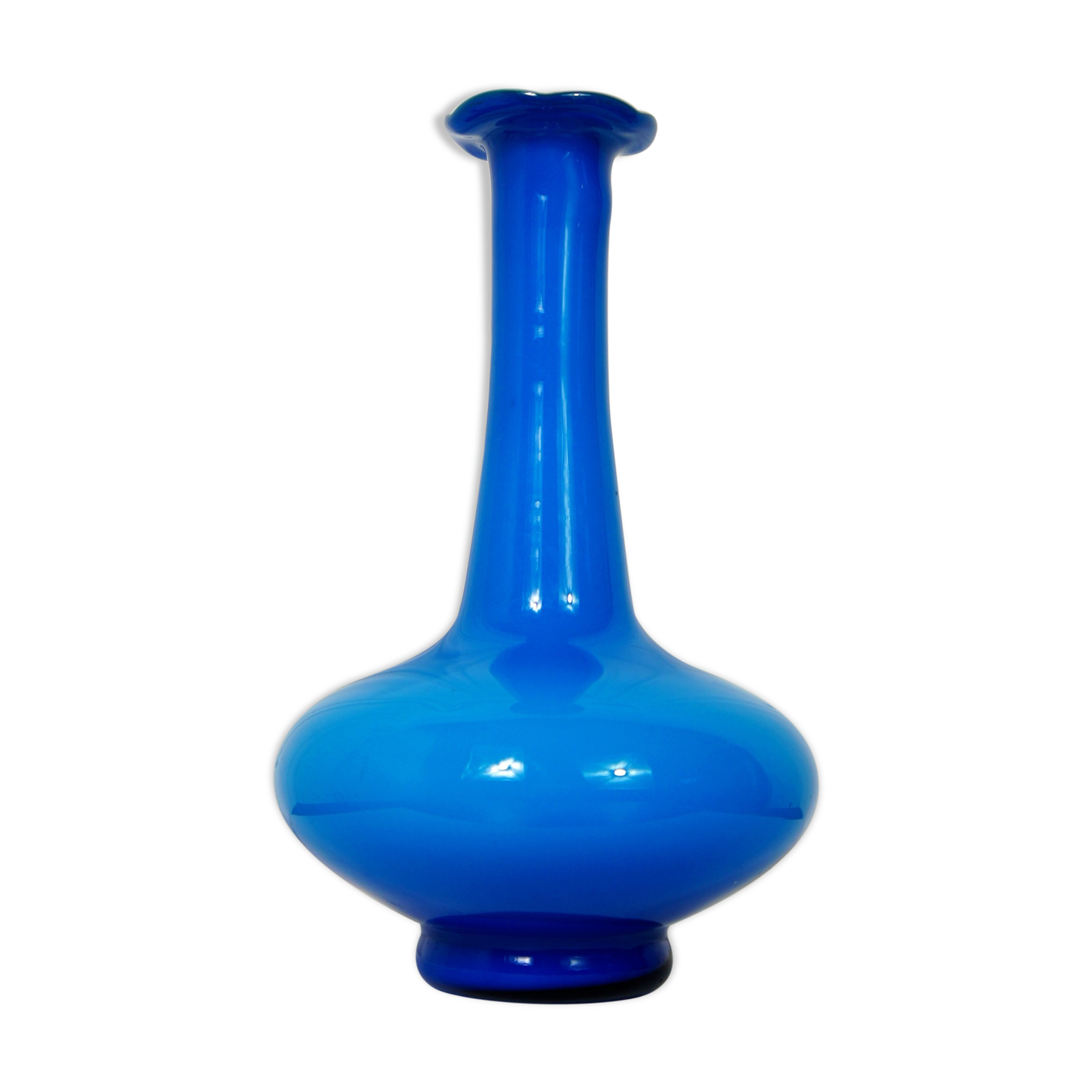 Flattened blown glass corolla vase