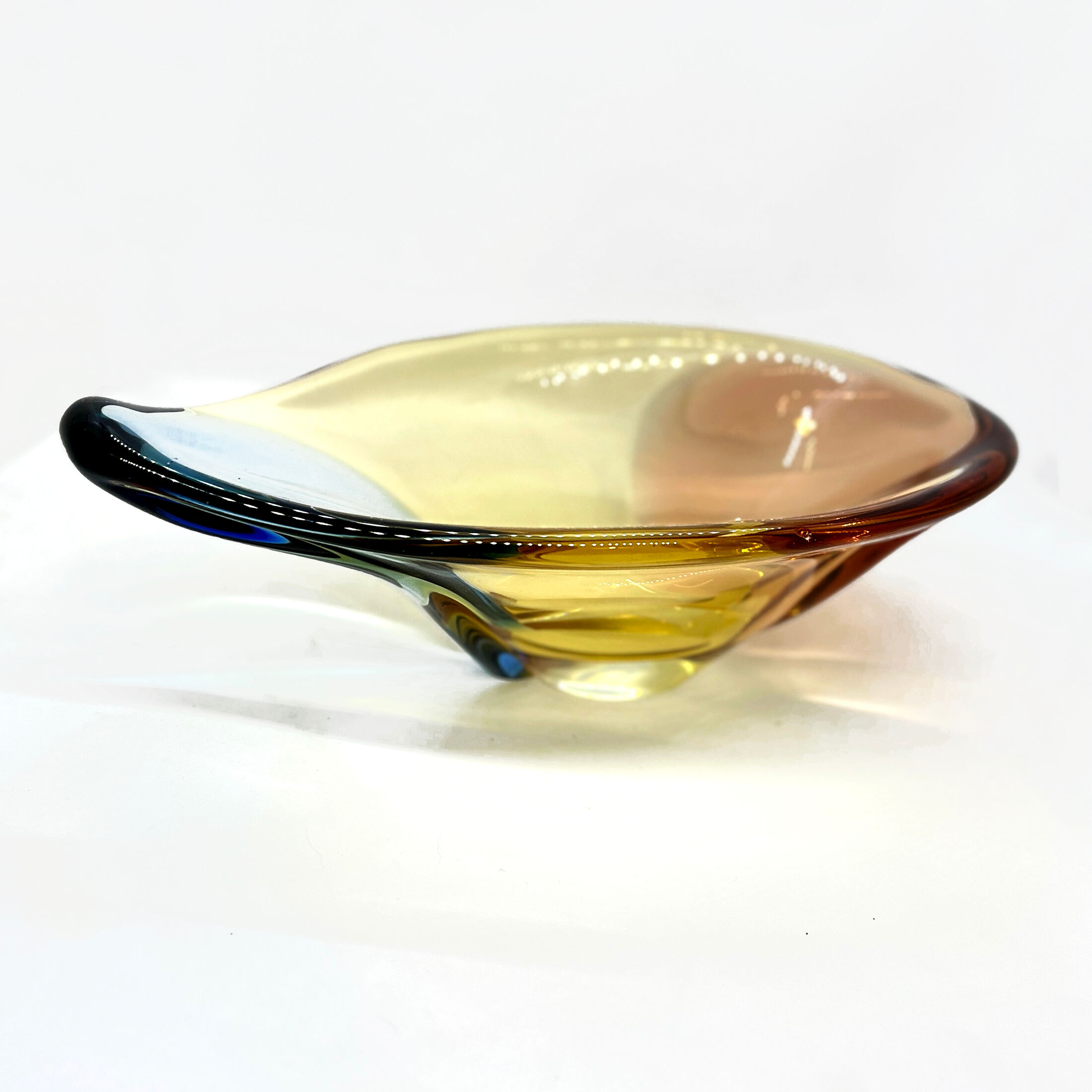 Organic modern glass platter designed by H. Machovska Mstišov Moser Karlovarske Sklo Cechoslovakia