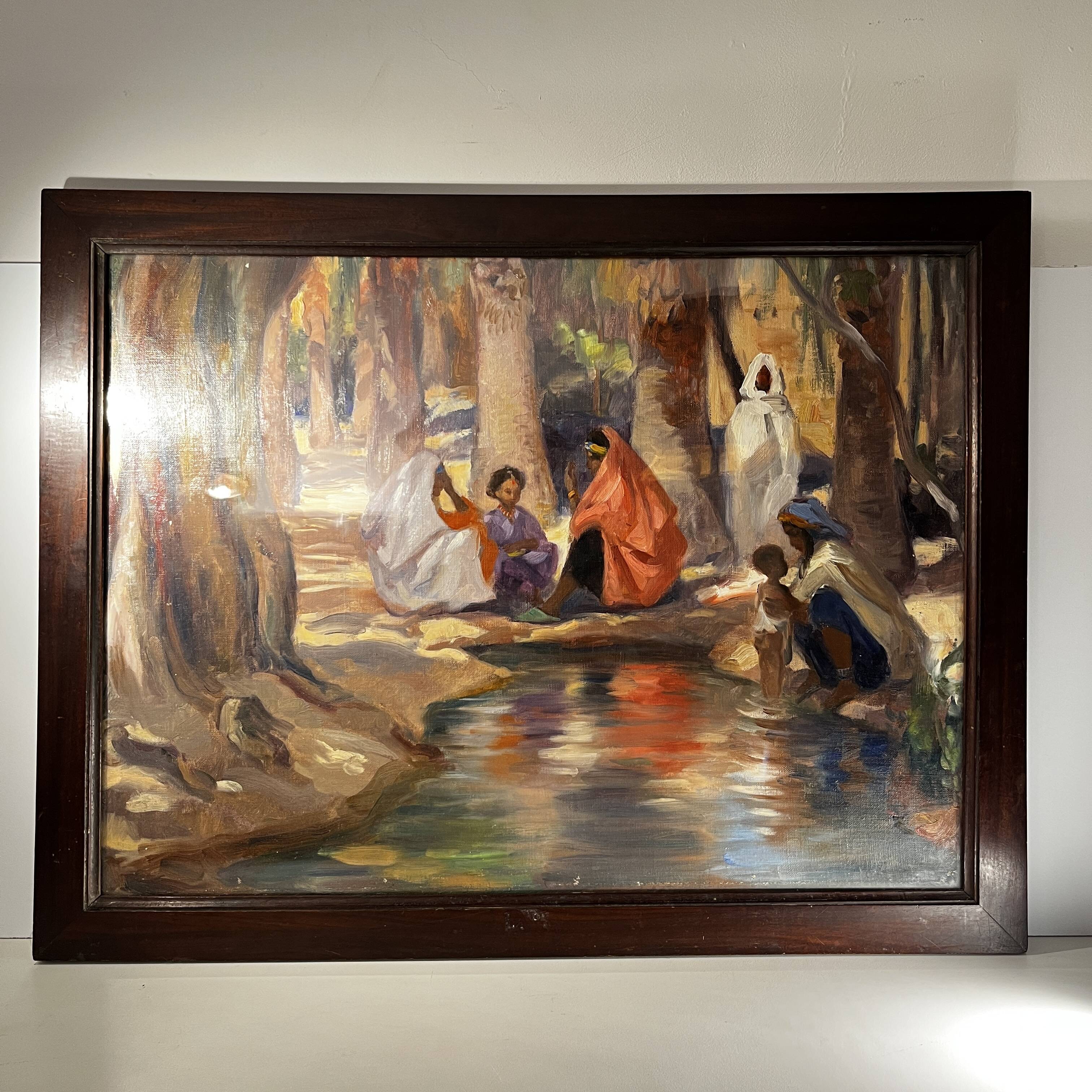 Orientalist impressionist painting, oil on canvas, ca 1940