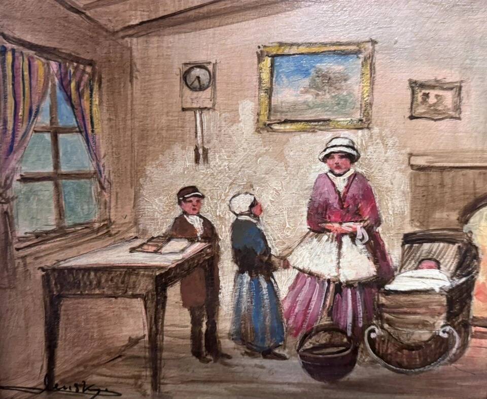 Interior scene – Oil on panel signed Lensky – 20th century