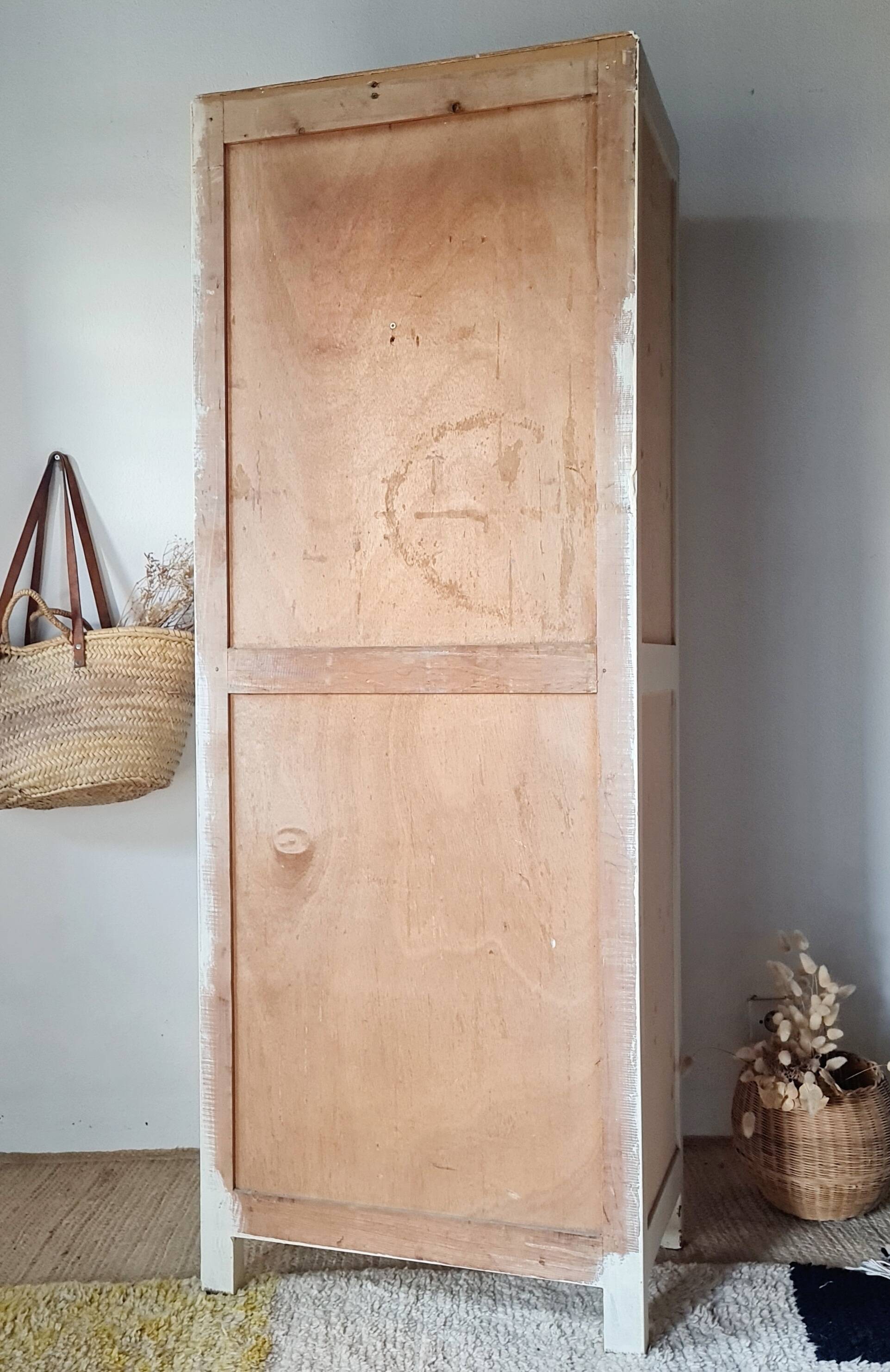 Antique Parisian bonnetière with a patina – vintage narrow wardrobe