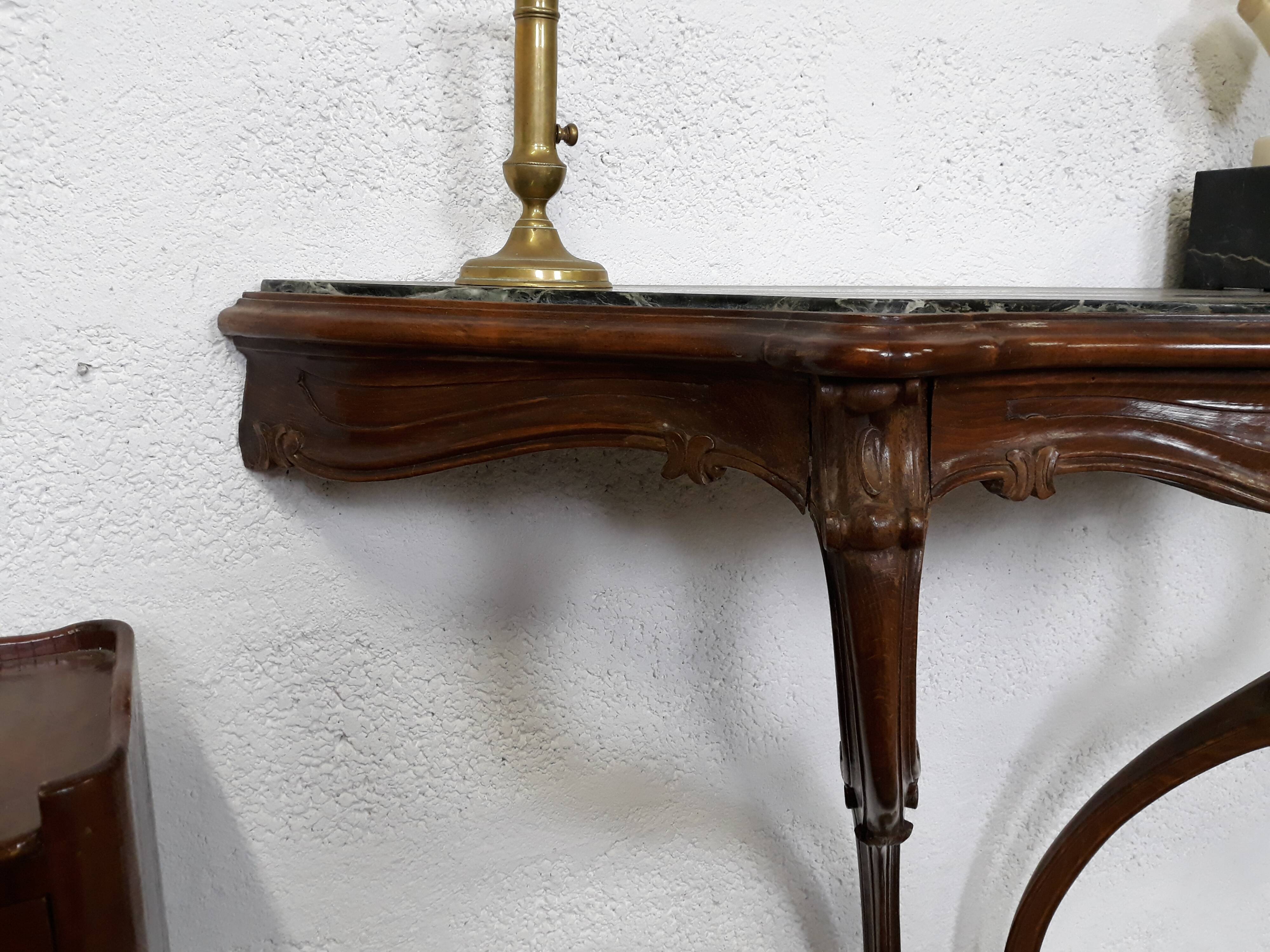 Console table wood and green marble from Aosta