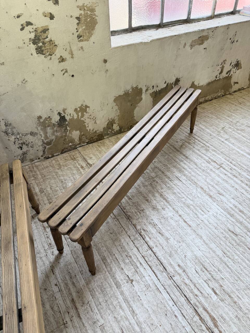 Pair of 1950 benches with oak and beech slats