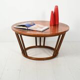 Scandinavian round bamboo and copper coffee table