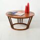 Scandinavian round bamboo and copper coffee table
