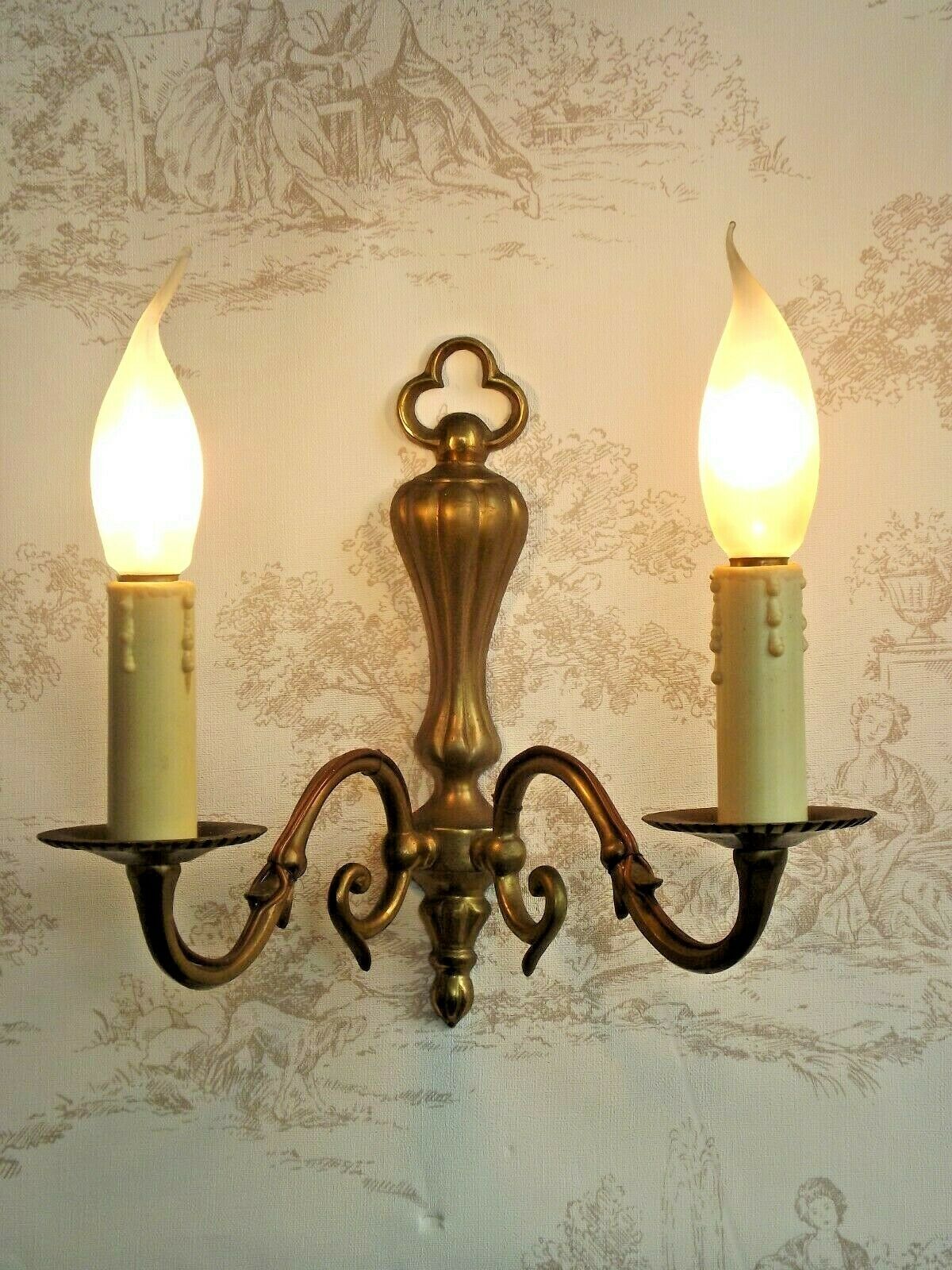 French vintage traditional double brass wall sconce scrolled arms