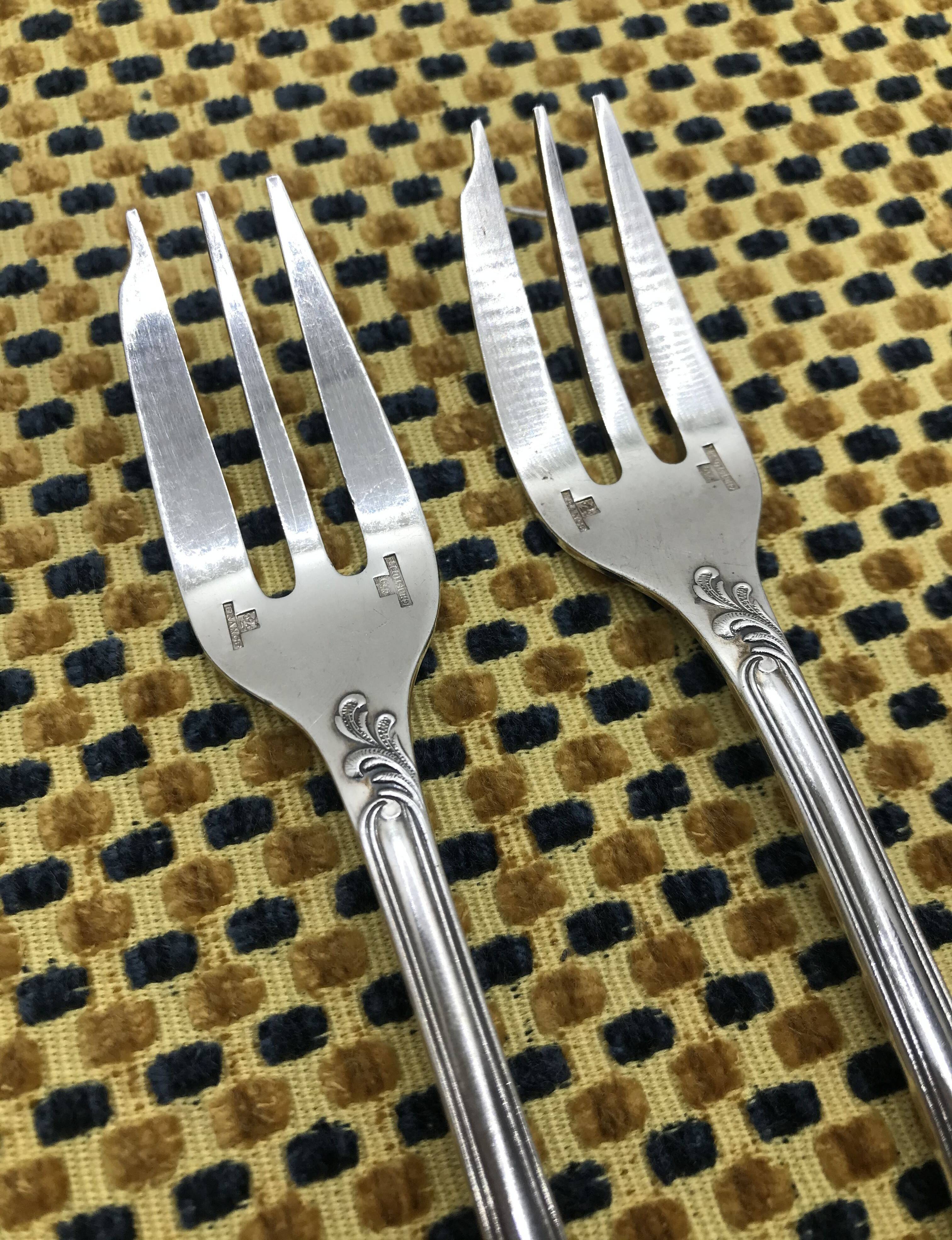 Pair of silver-plated cake forks, Christofle, Marly