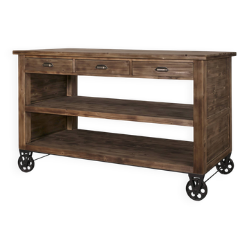Îlot central de cuisine style meuble de métier en bois patiné