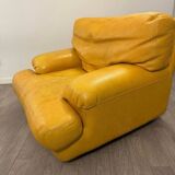 Fauteuil cuir jaune Rochebobois années 80/90