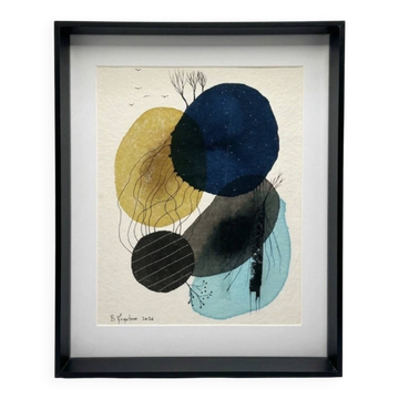 Dessin abstrait original et contemporain, encadré – Bertrand Mugabure
