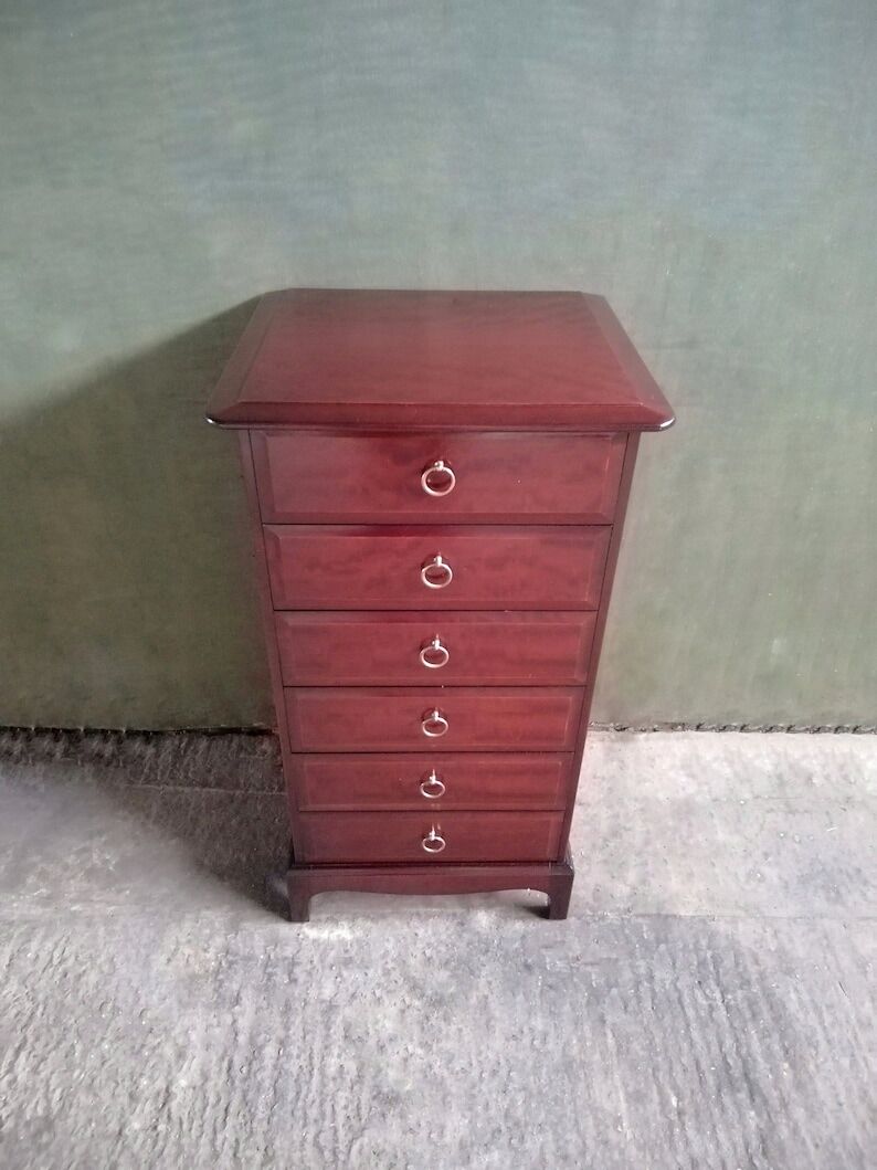 Midcentury 1970s stag minstrel six drawer narrow chest of drawers tallboy by John and Sylvia Reid