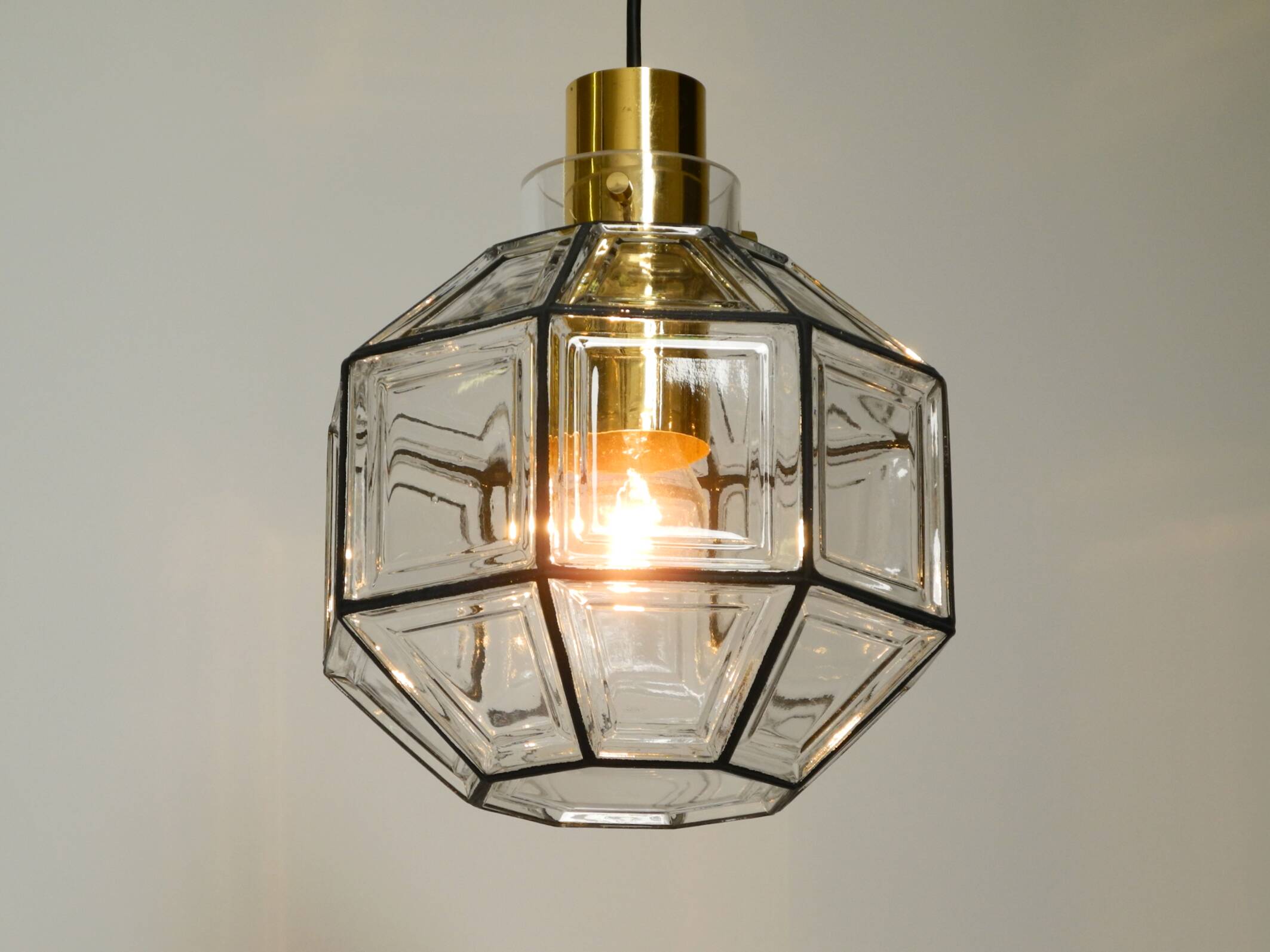 Beautiful rare original 60s  Limburg octagonal glass pendant lamp