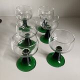 6 Verres à pied ondulés vert vintage