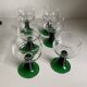 6 Vintage Green Wavy Stemmed Glasses