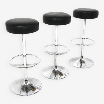 Set of 3 leather bar stools, Börje Johansson, Markaryd, Sweden, 1970