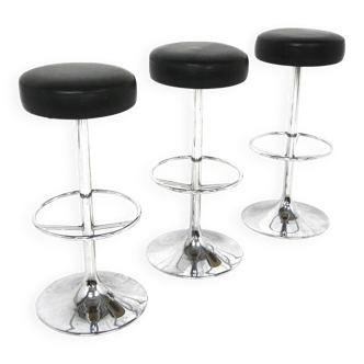 Set of 3 leather bar stools, Börje Johansson, Markaryd, Sweden, 1970