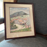 Ancien Aquarelle 1938, le Printemps