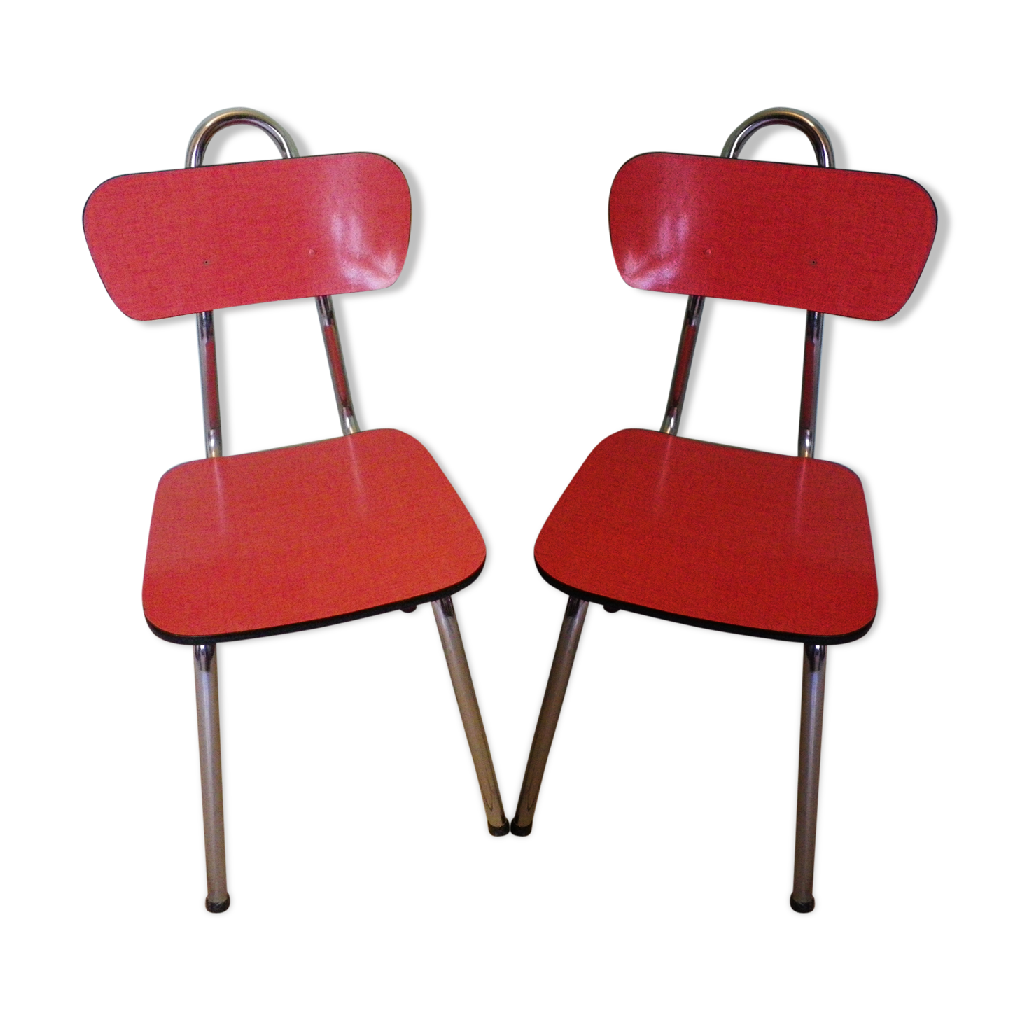Lot of 2 chairs in red formica with tubing 60s