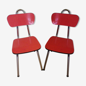 Lot of 2 chairs in red formica with tubing 60s