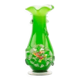 Excentric green blown glass vase with relief flowers Murano