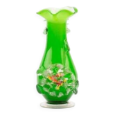 Excentric green blown glass vase with relief flowers Murano