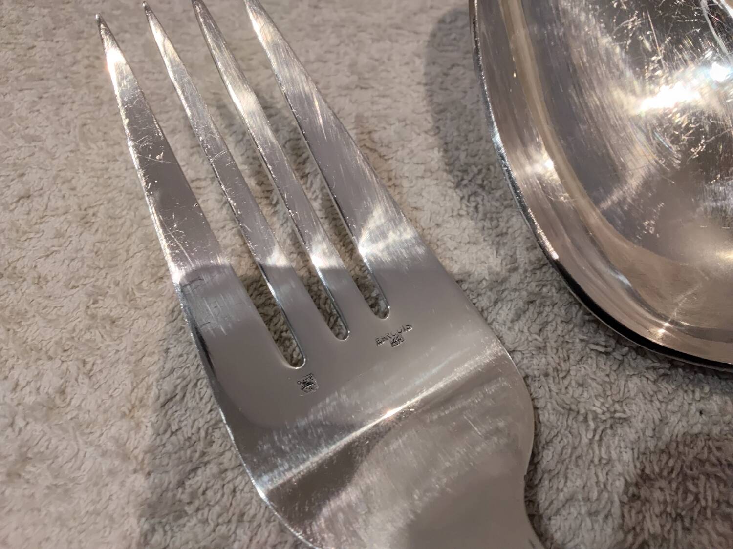 Silver-plated metal stew fork and spoon by silversmith Ercuis Valencay
