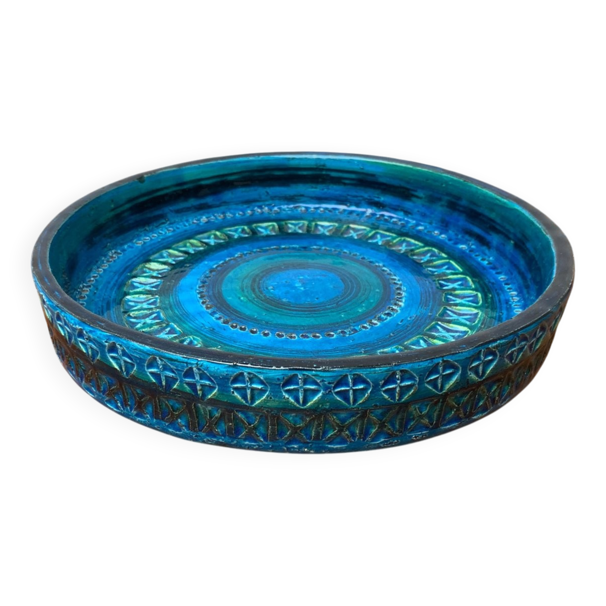 Large bowl in Rimini Blu pottery in mid-century style by Aldo Londi for Bitossi, Italy, 1960s.
