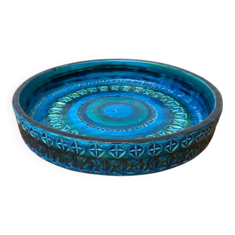 Large bowl in Rimini Blu pottery in mid-century style by Aldo Londi for Bitossi, Italy, 1960s.