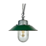 Green enamel and cast iron industrial pendant light, 1960s