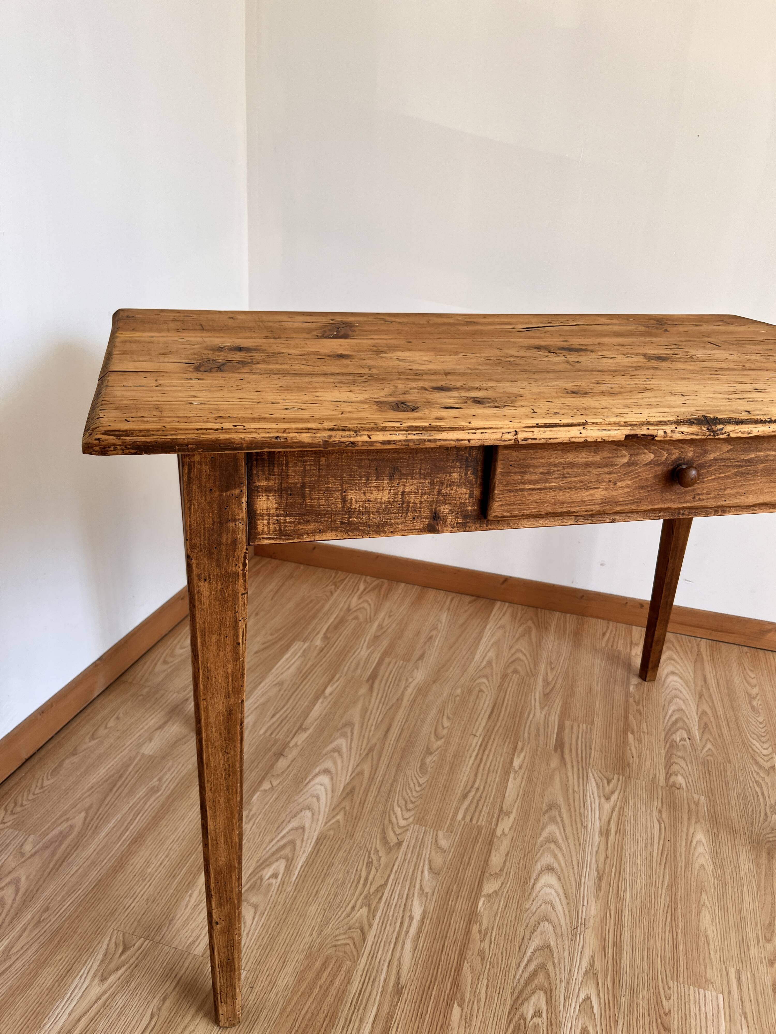 Wooden farmhouse table