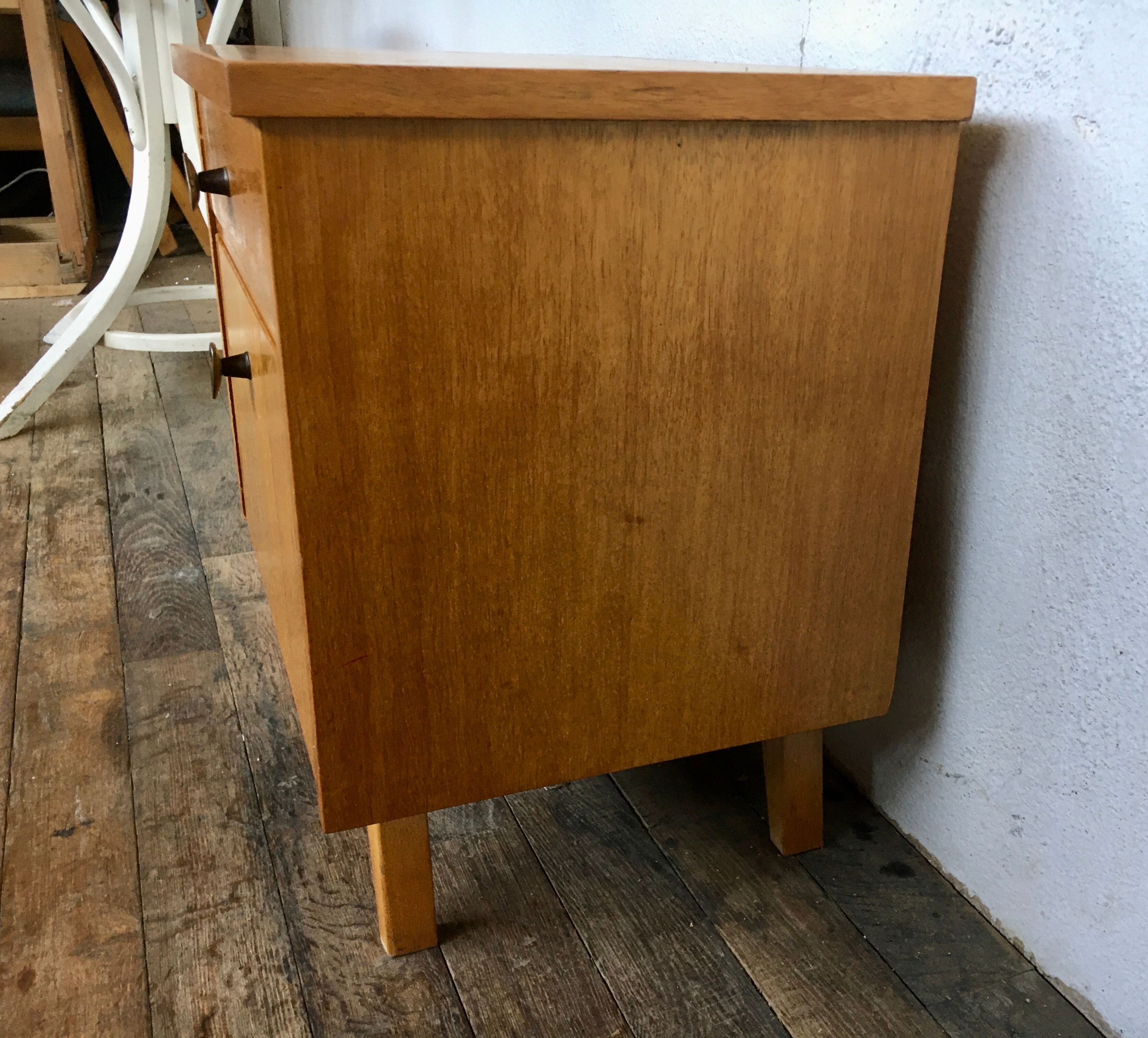 Old vintage bedside nightstand in oak, compass feet