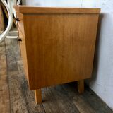 Old vintage bedside nightstand in oak, compass feet