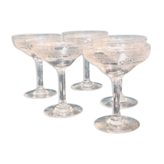 5 champagne glasses in chiseled crystal