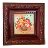 Mini painting of a flower bouquet in oil on panel.