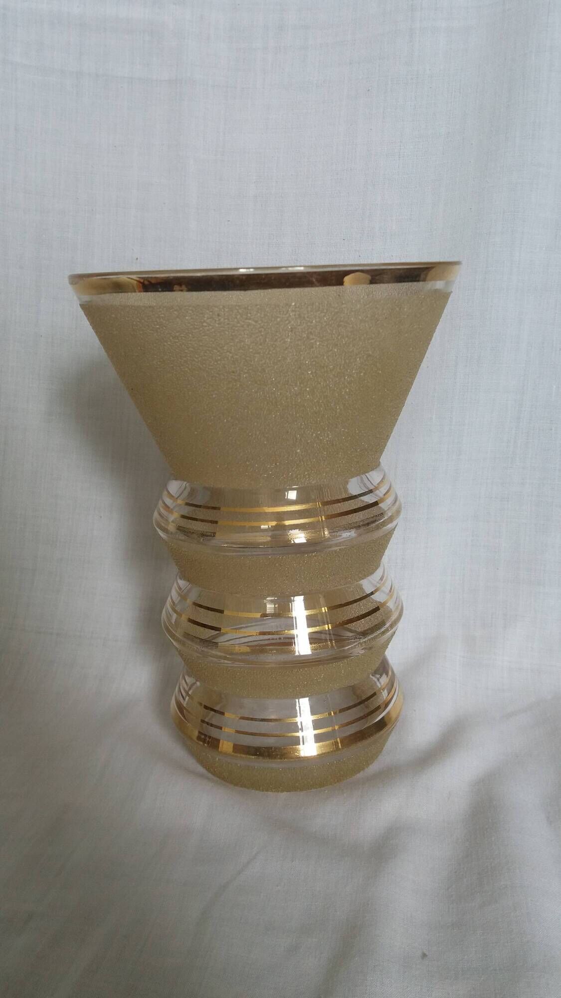Frosted glass vase with a champagne finish and gold trim Art Deco
