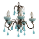 5-light chandelier in brass and blue opaline, 1950s
