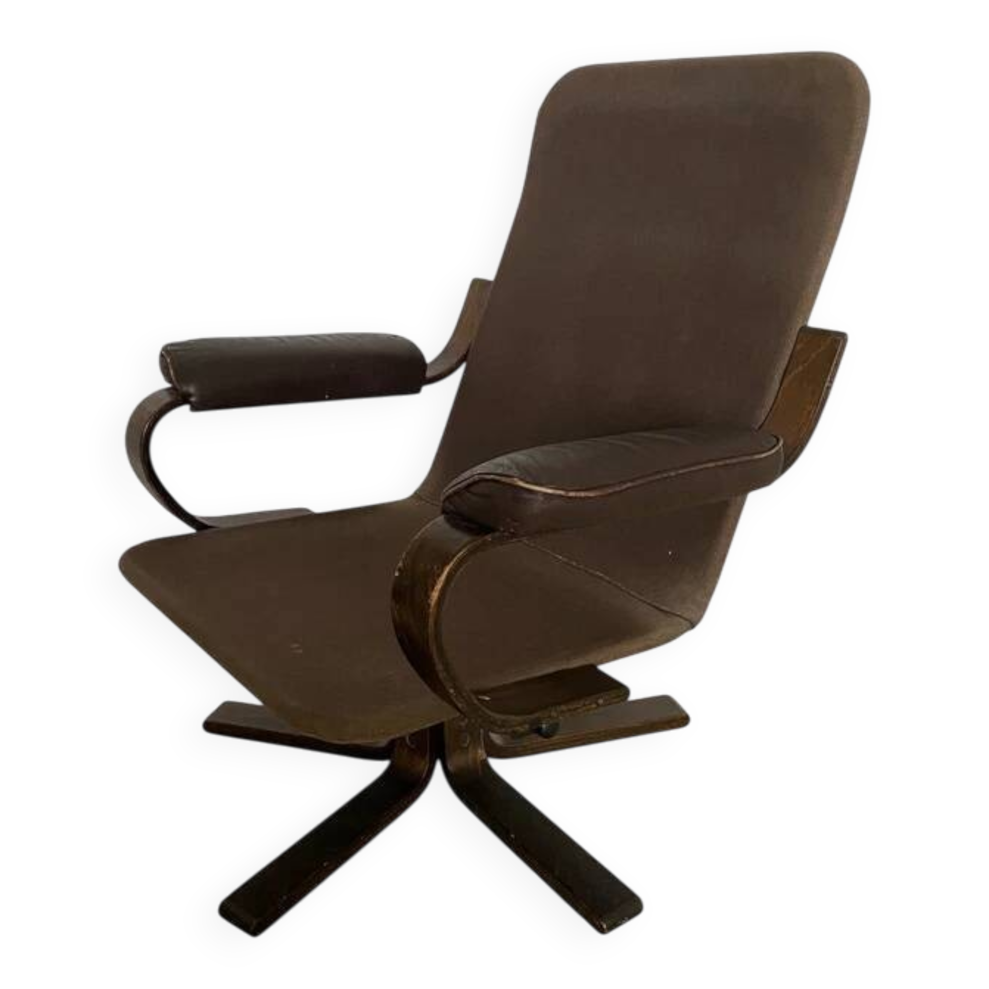 Vintage Scandinavian armchair in curved wood and leather