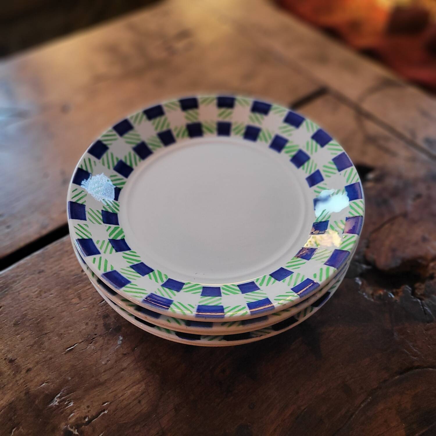 Digoin Sarreguemines dessert plates – Plaid pattern – 1970s