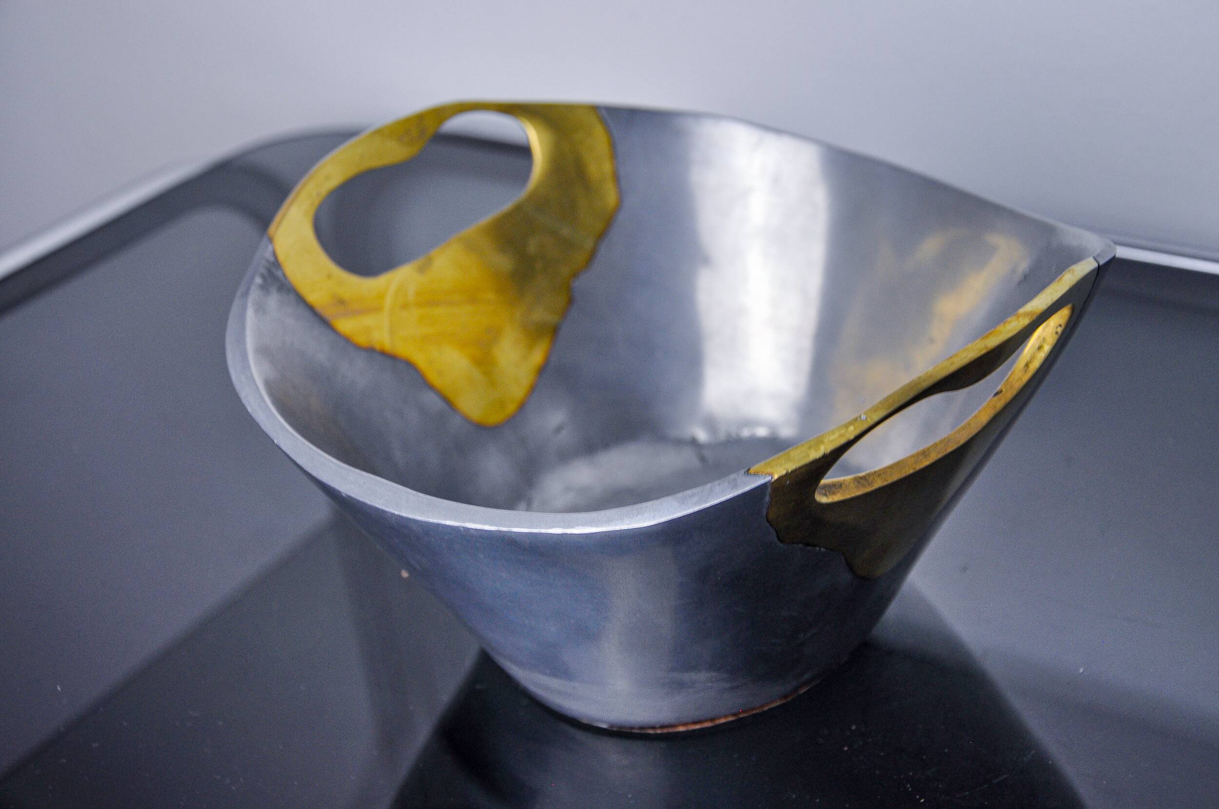 Brutalist centerpiece by Leopold, Brass and aluminum, Spain, 1970