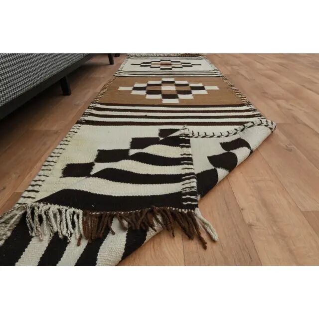 Tapis couloir vintage turc Oushak fait main beige des années 1970 92x292
