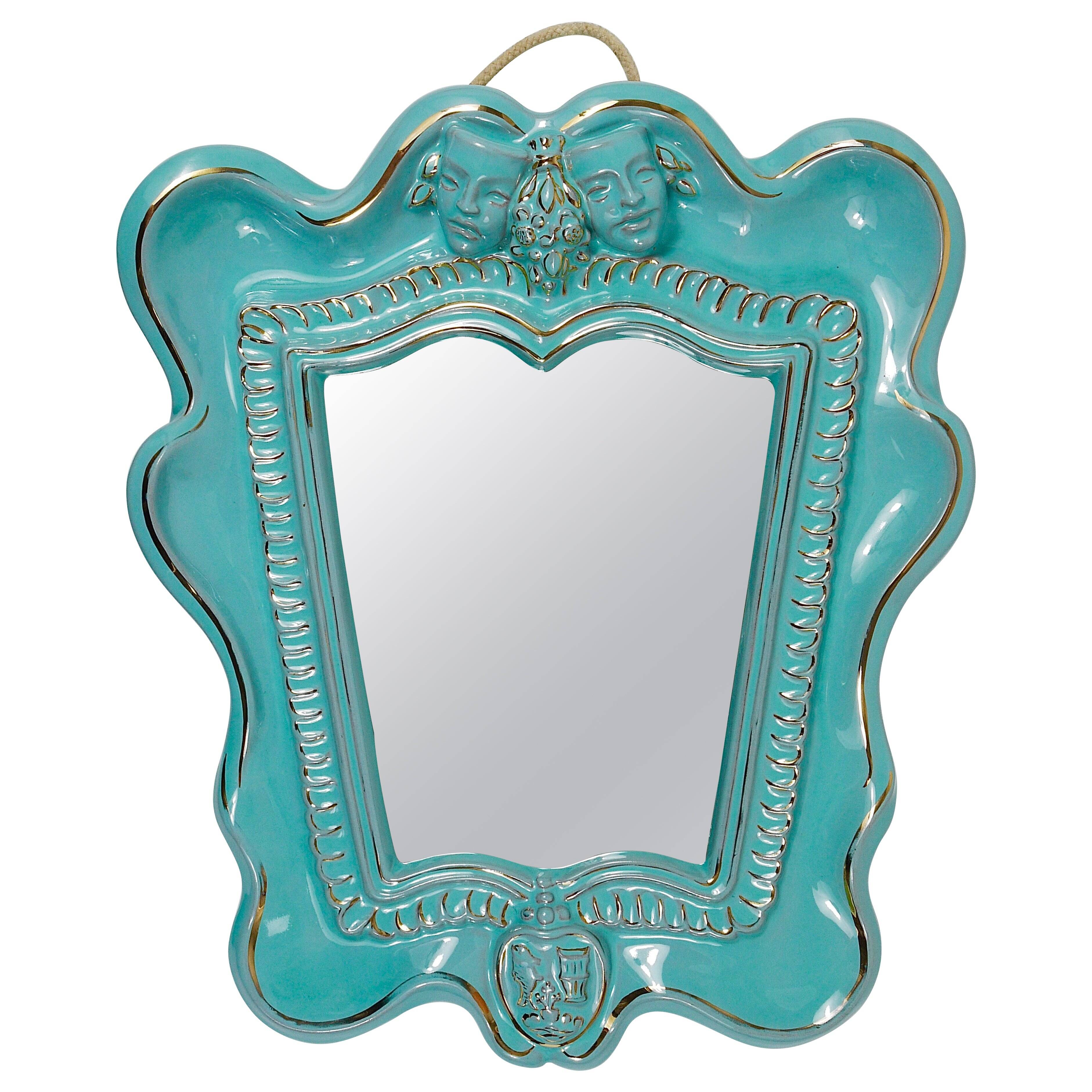 Art Deco wall mirror Theatre in terracotta by Gmundner Keramik, Austria, 1930s