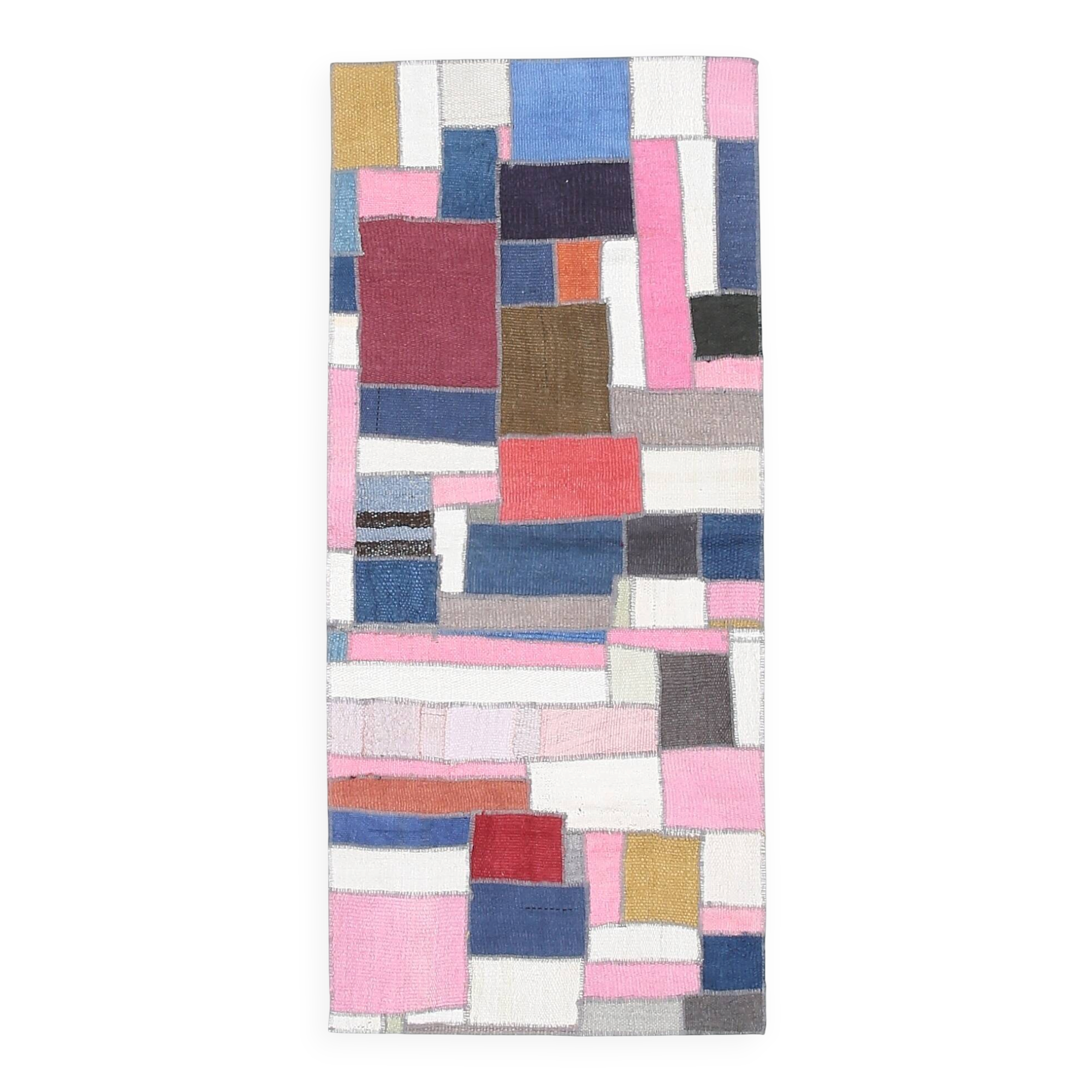 2x5 Pink & Blue Contemporary Kilim Runner Rug, 68x155Cm