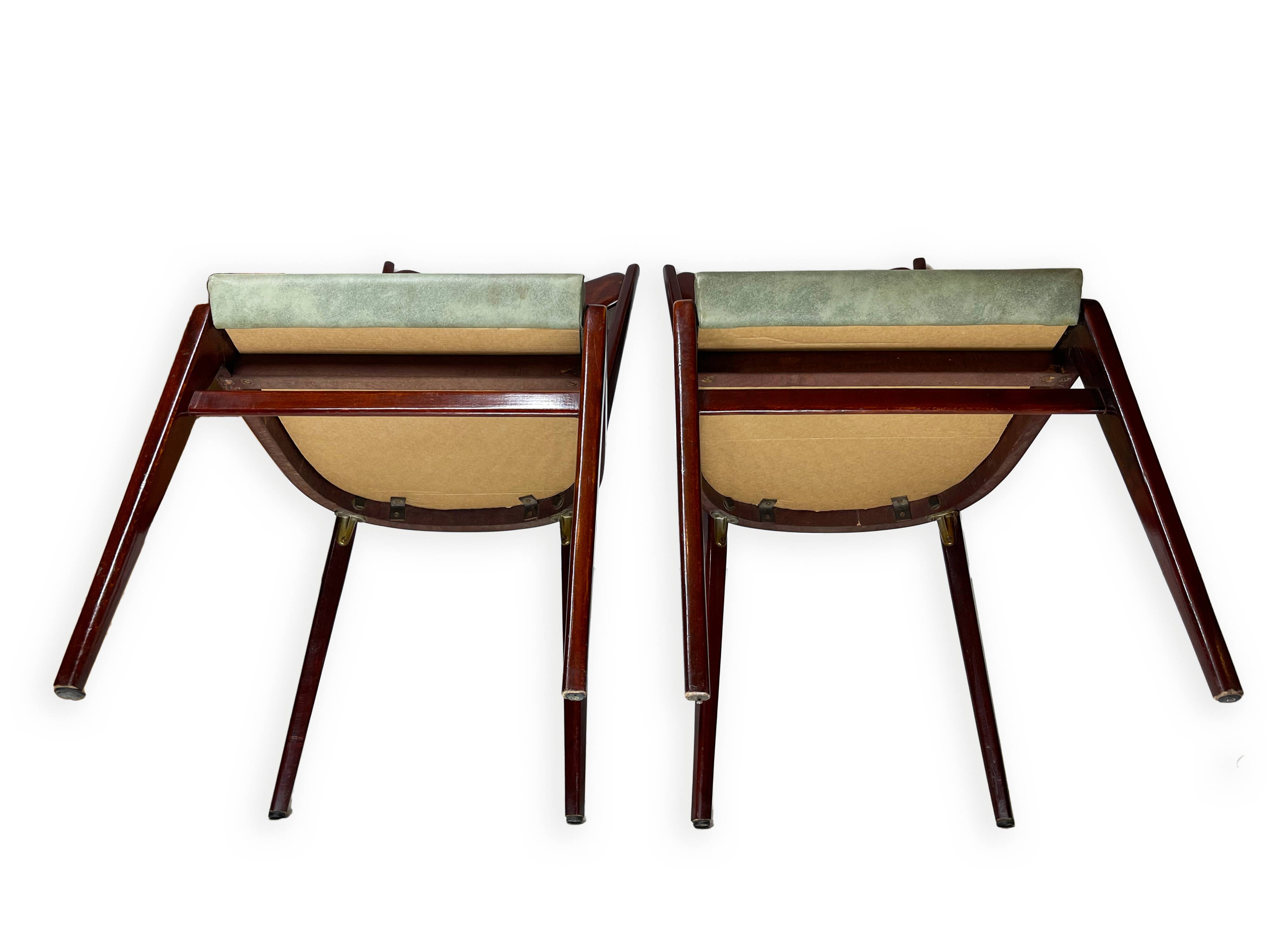 Chaises de salle à manger en bois de hêtre aux tons verts, années 1950