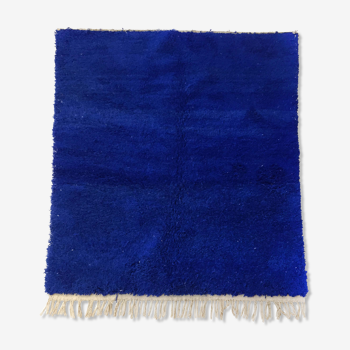 Tapis berbère marocain beni ouarain uni bleu majorelle 208x162cm