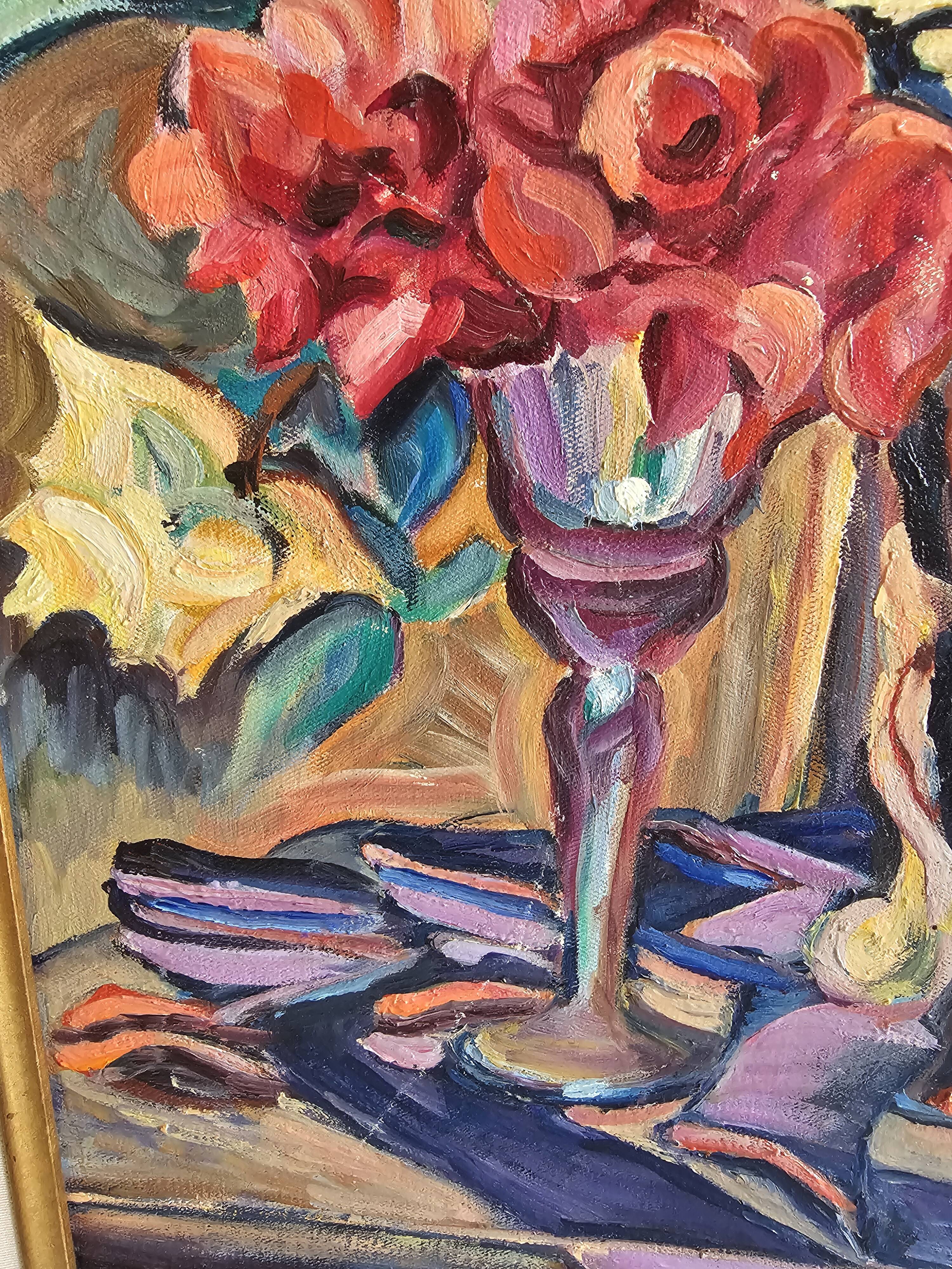 Oil on Canvas Still Life Flower Bouquet Signed Bernamonti