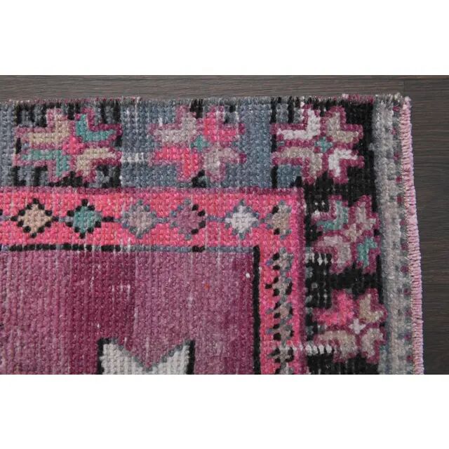 1970s Turkish Hand-Knotted Wool Cotton Purple Runner Rug 102x373