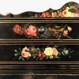 Bonheur du jour in black lacquered wood with rich painted decorations of flowers and birds, Napoleon III