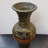 Vase large model black ceramic gold & brown vintage wood imitation