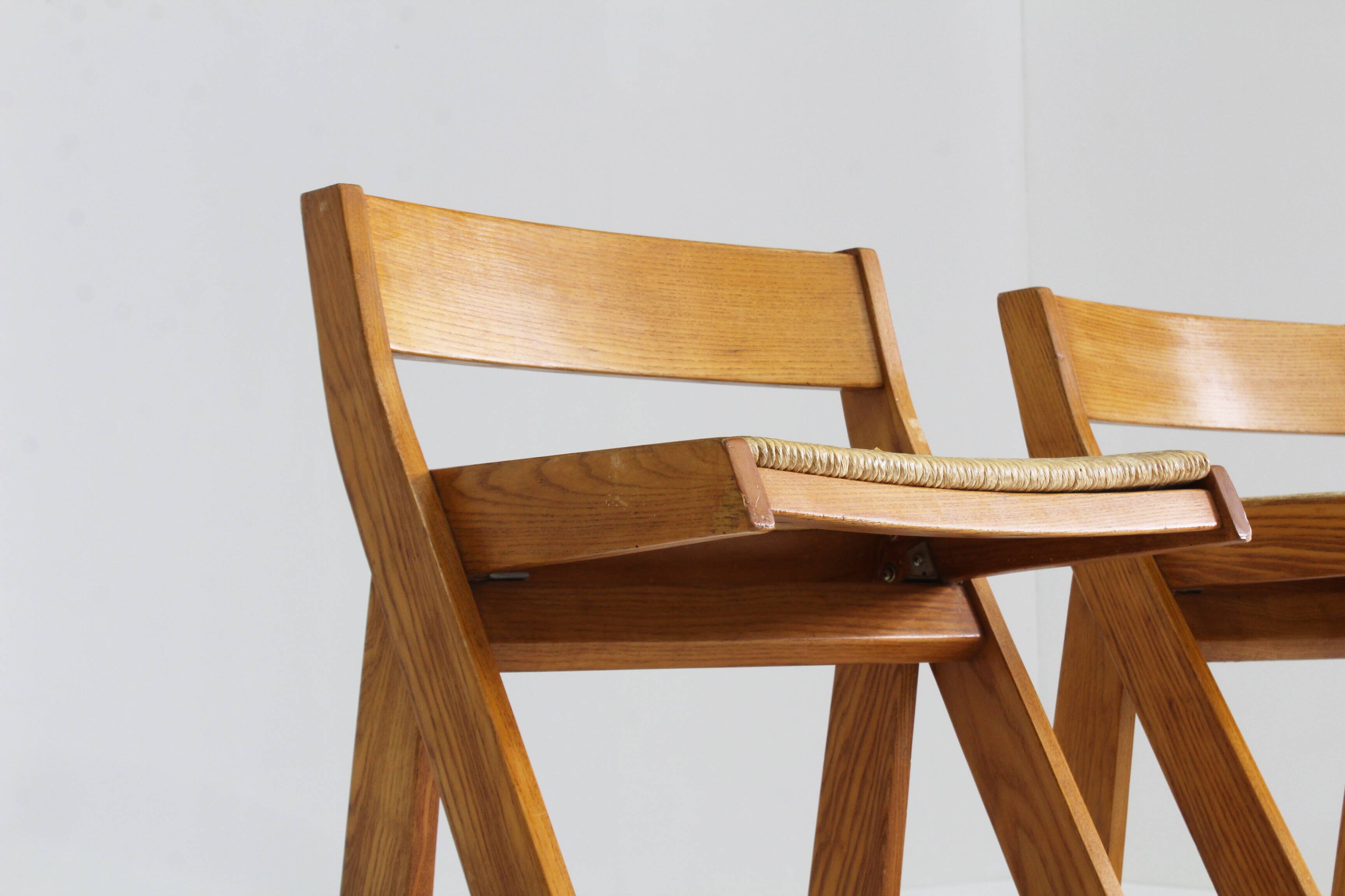 Vintage Italian wood and rope bar stools , set of 2