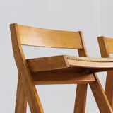 Vintage Italian wood and rope bar stools , set of 2